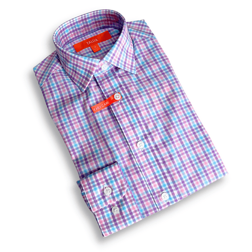 Tallia Boys Purple/Pink Gingham Dress Shirt - NorthBoys