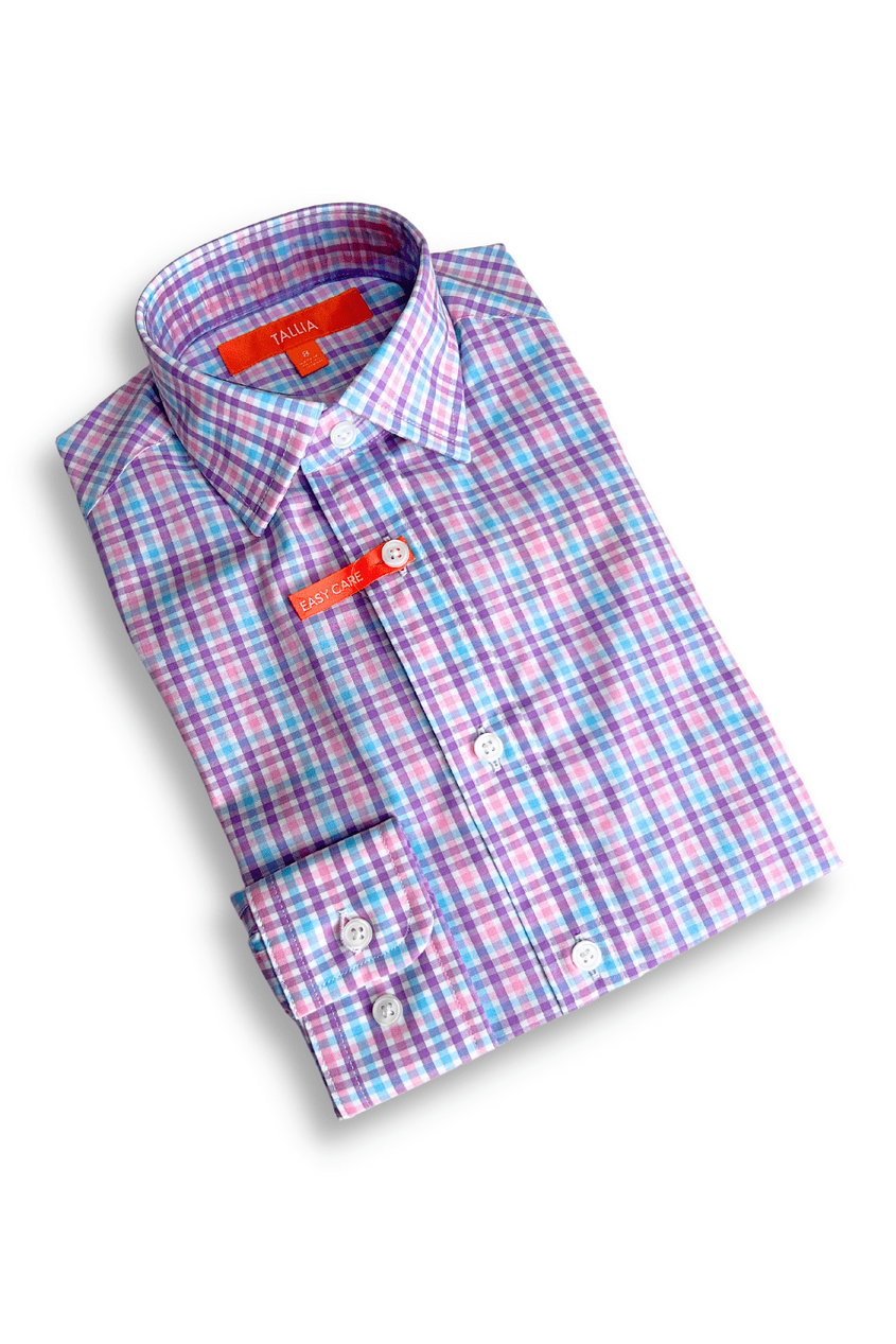 Tallia Boys Purple/Pink Gingham Dress Shirt - NorthBoys