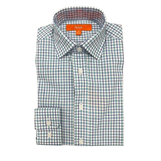 Tallia Boys White/Green Plaid Dress Shirt - NorthBoys
