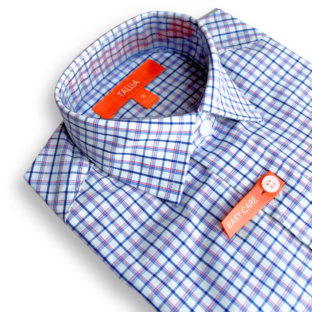 Tallia Boys White/Pink Plaid Dress Shirt - NorthBoys