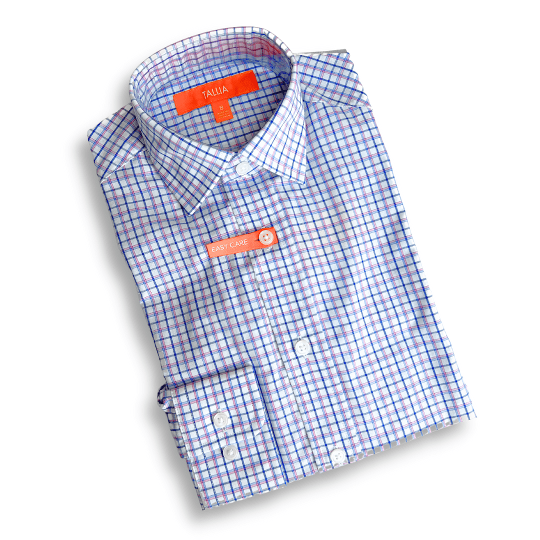 Tallia Boys White/Pink Plaid Dress Shirt - NorthBoys