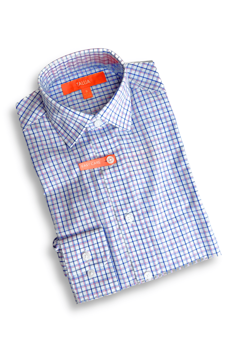 Tallia Boys White/Pink Plaid Dress Shirt - NorthBoys