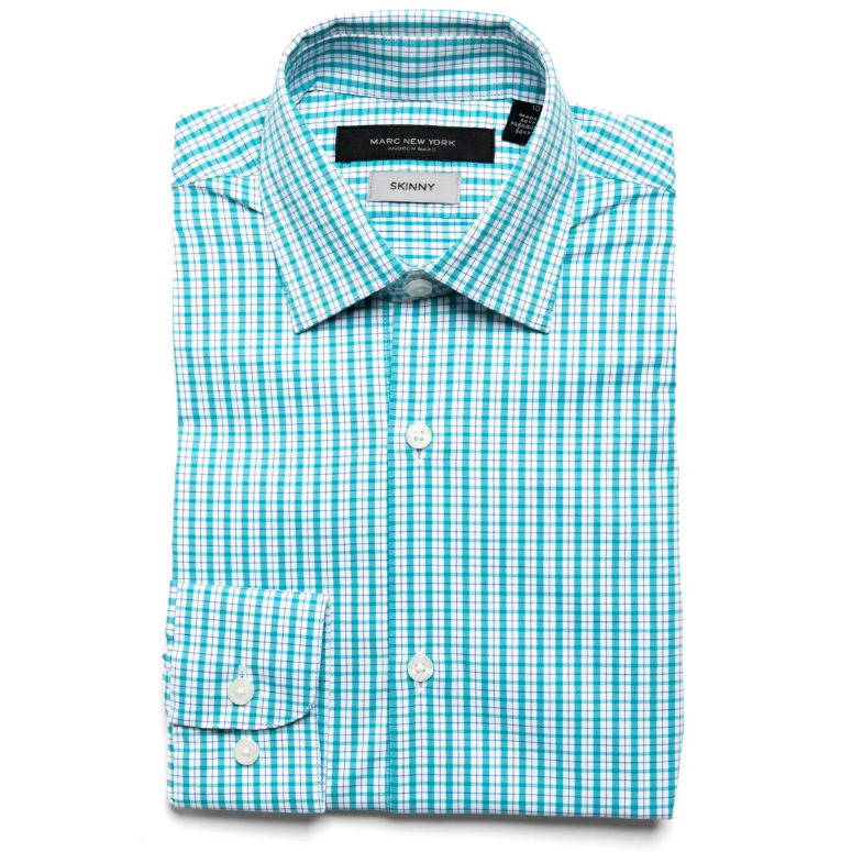 Marc New York Boys Skinny Teal/White Plaid Dress Shirt MBS0036