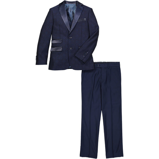 AXNY Boys 3 Piece Navy Satin Lapeled Slim Suit Suits (Boys) A.X.N.Y 