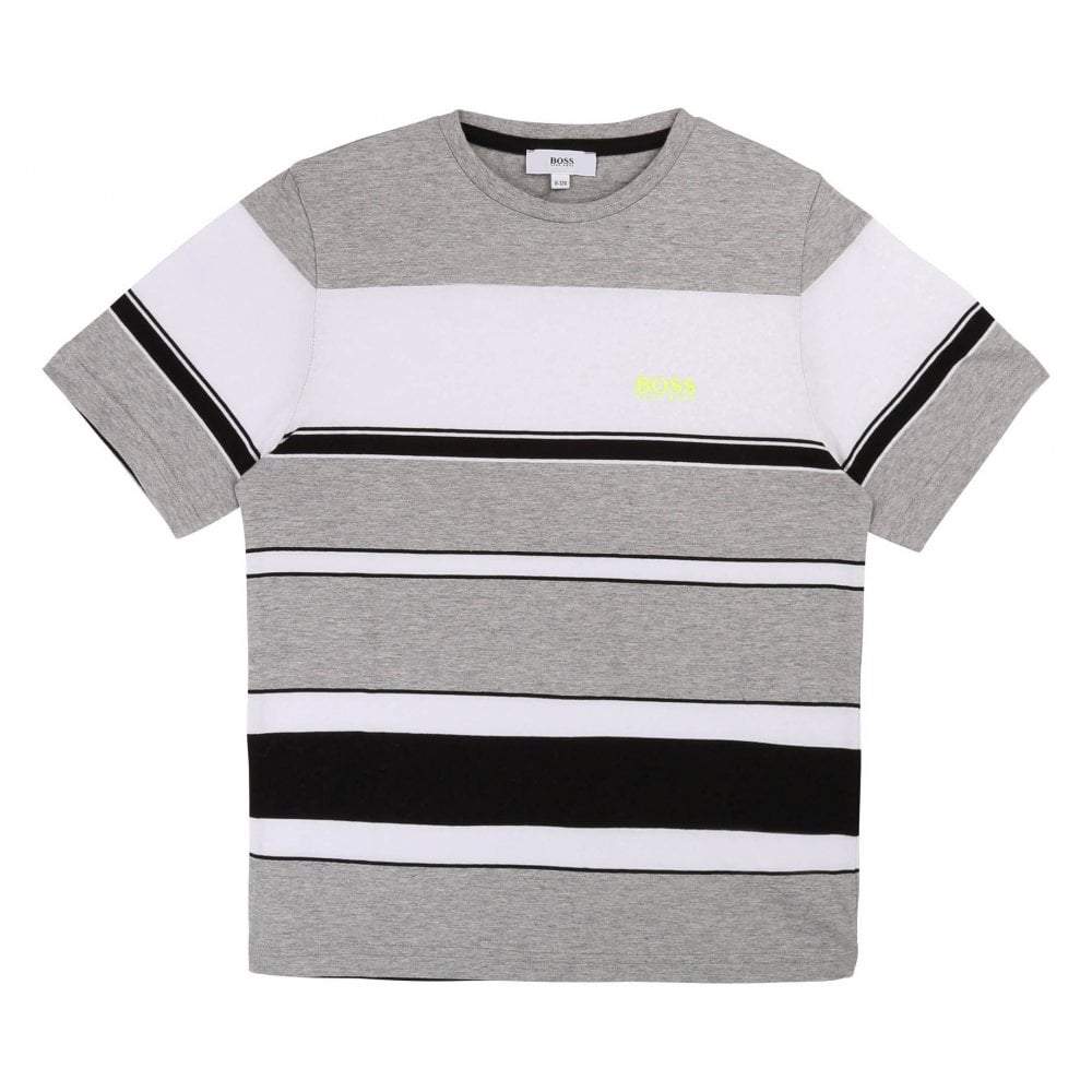 Hugo Boss Boys Short Sleeve Striped T Shirt J25D83 Grey Black 4