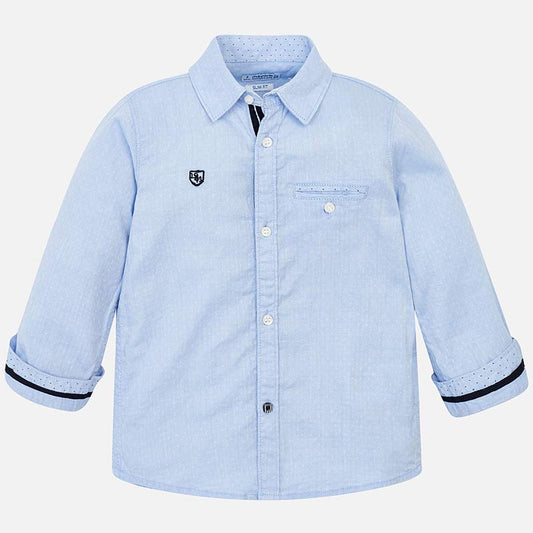 Mayoral Mini Long Sleeve Blue Cotton Dress Shirt 3142-Mayoral-NorthBoys