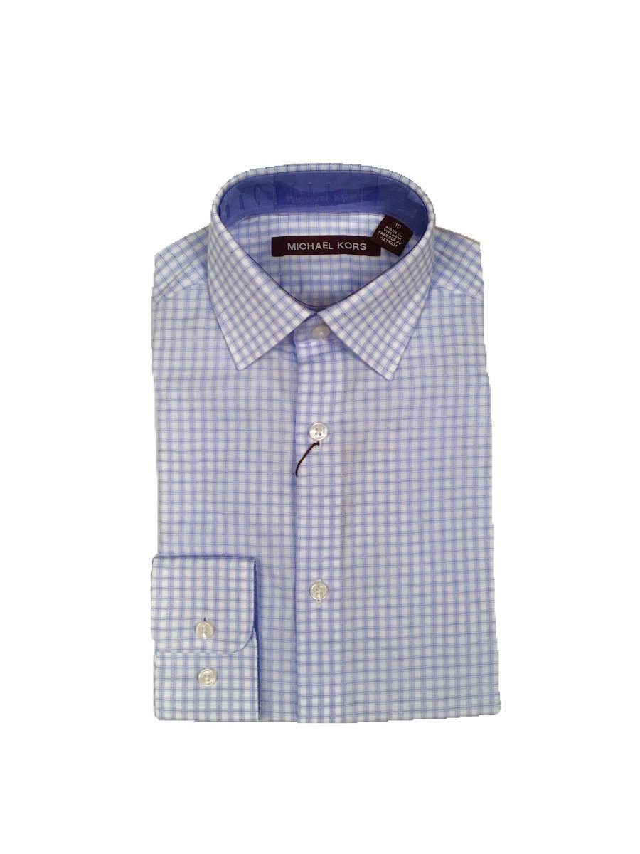Michael Kors Boys Cotton Blue/White Check Dress Shirt Z0341 Dress Shirts Michael Kors 