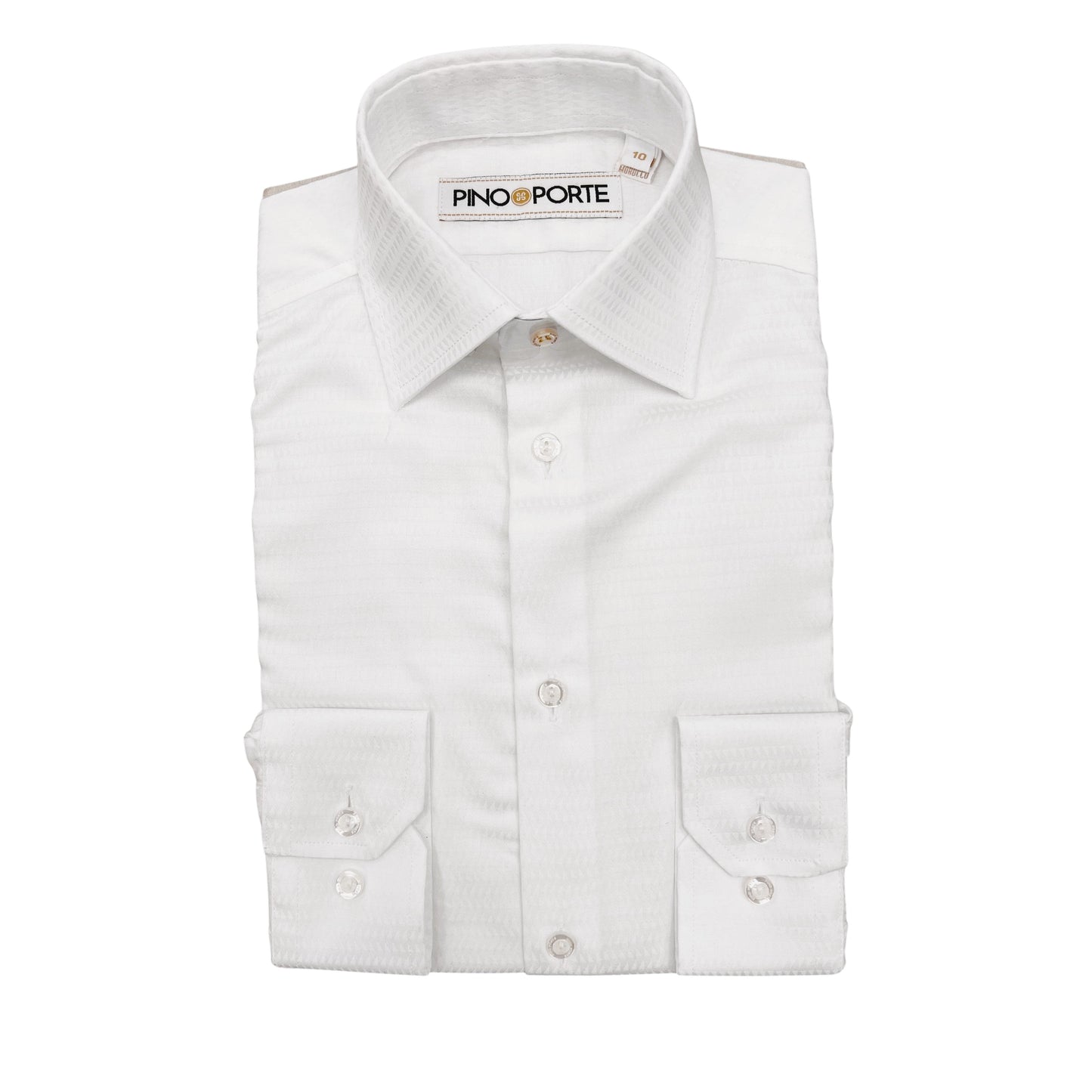 PinoPorte Boys White Cotton Textured Dress Shirt_ ZH004