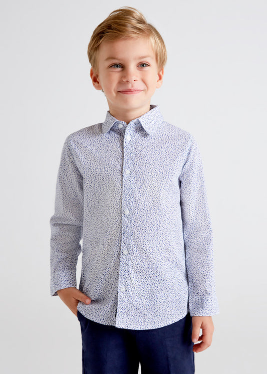 Mayoral Mini L/S Dress Shirt w/Floral Print_ Navy 3120-47