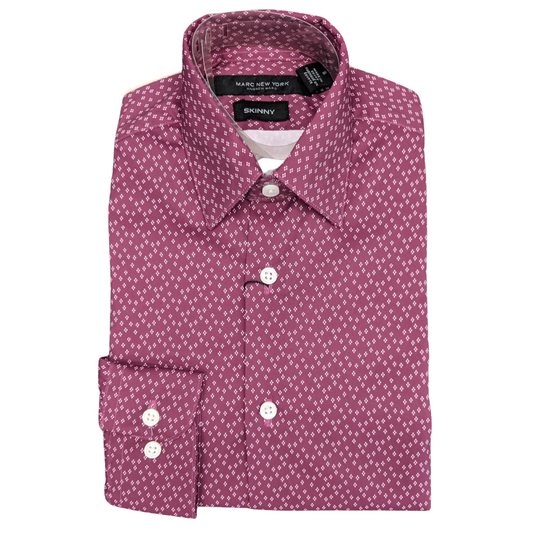 Marc New York Boys Skinny Burgundy Geometric Dress Shirt_ MBS0001